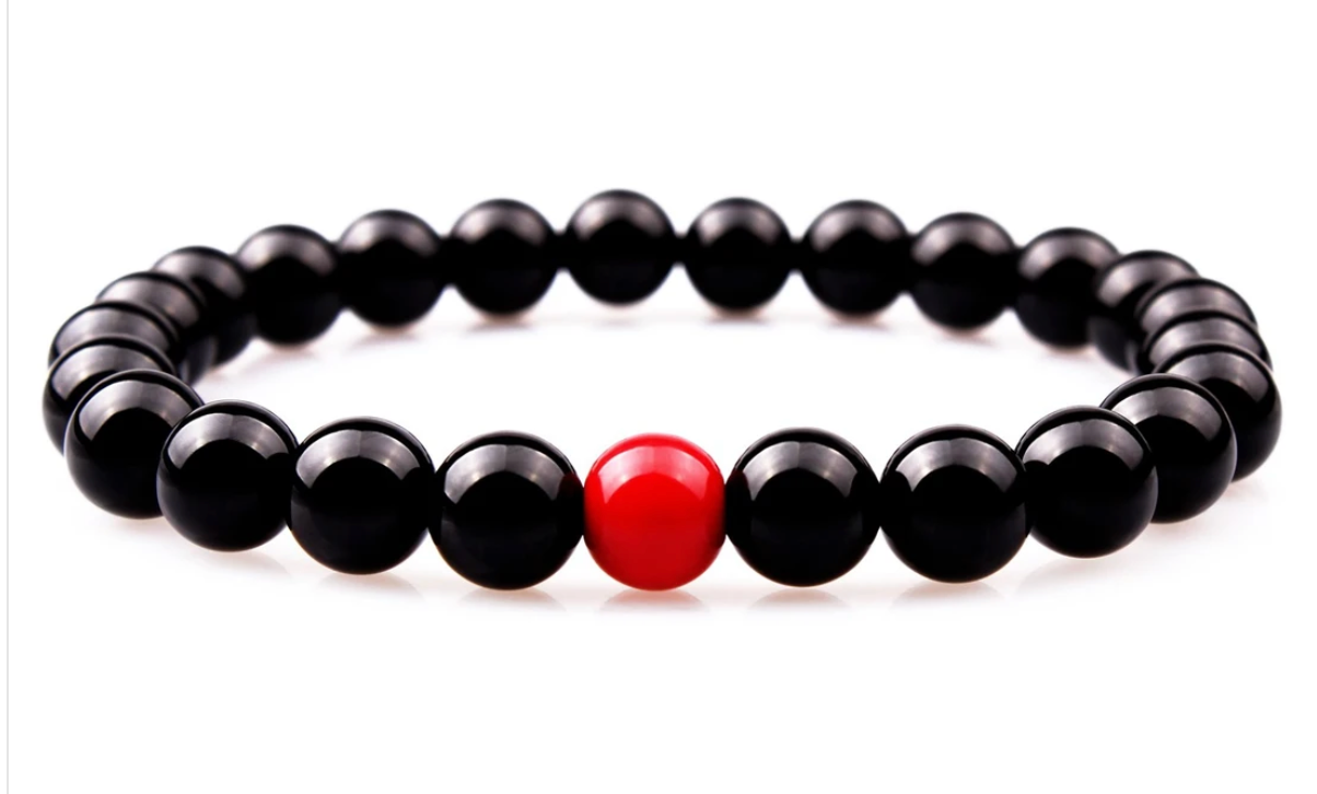 Men Natural Stone Bracelets Black Lava Onyx Beads Bracelet 8mm