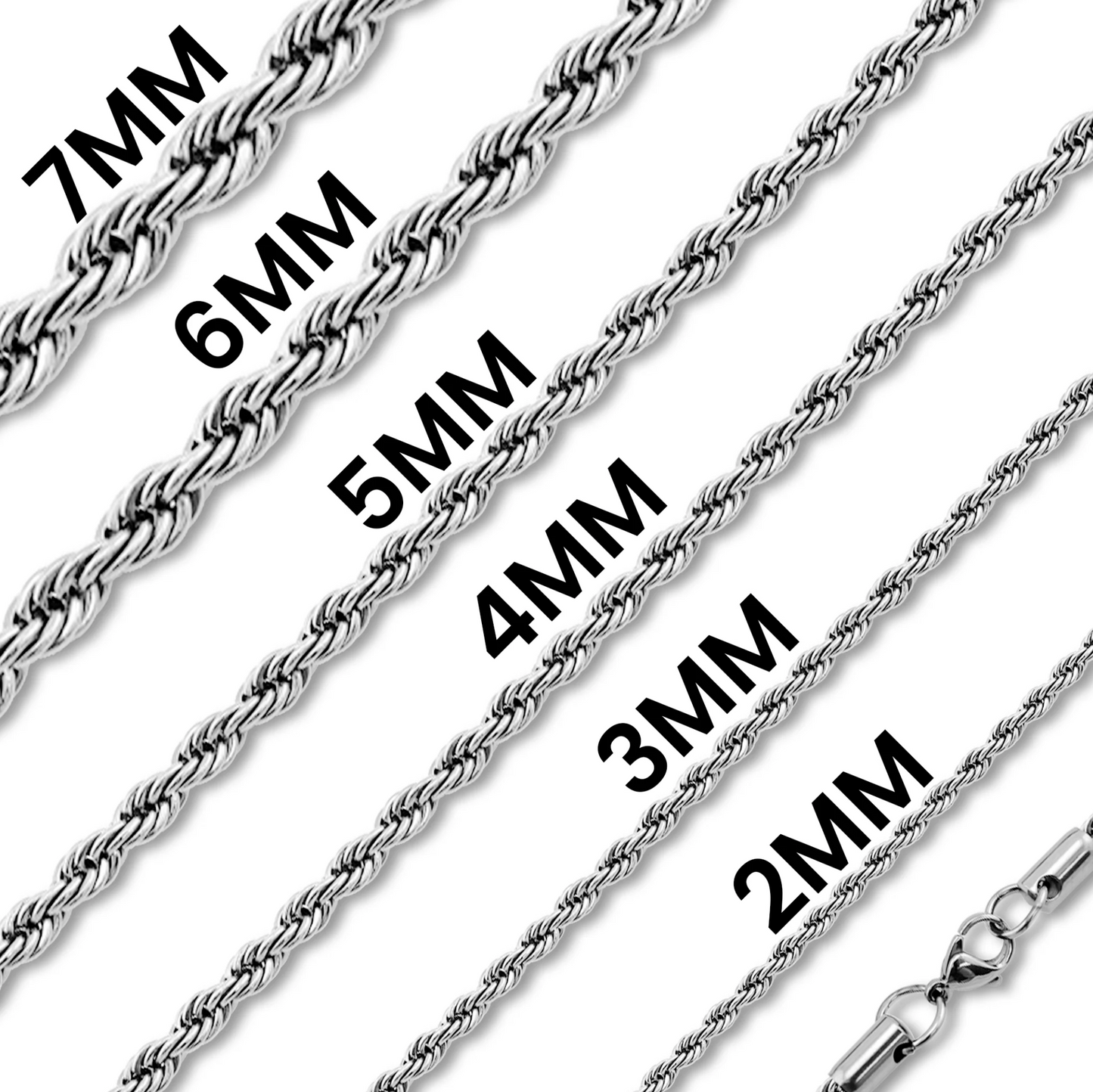 Rope chain -Silver Stainless Steel 2mm -3mm-4mm-5mm-6mm