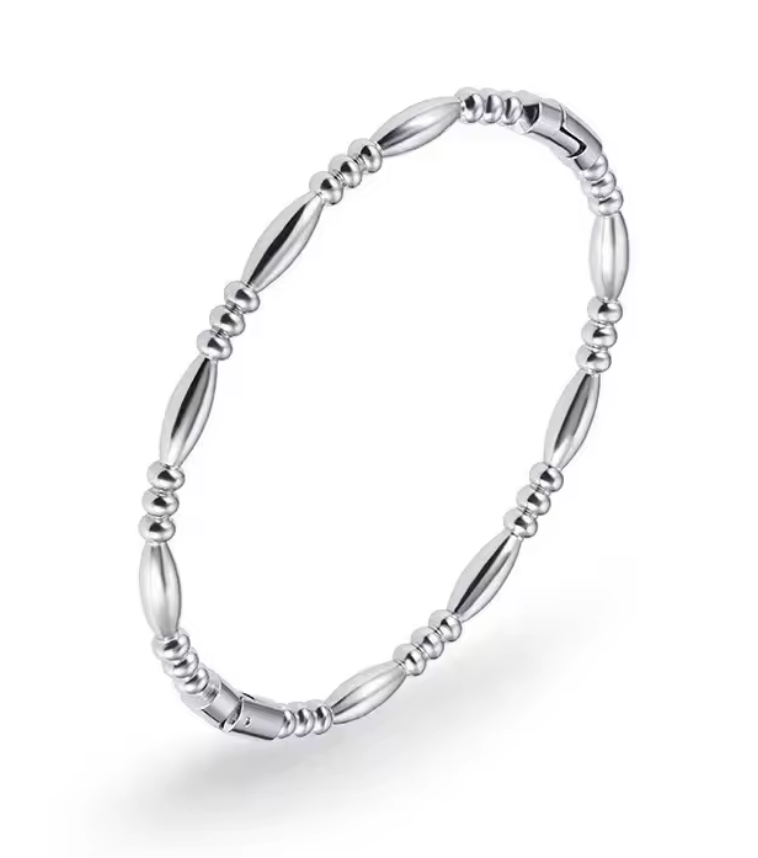 Modern Minimalist Bamboo Beaded Bracelet Stainless Steel