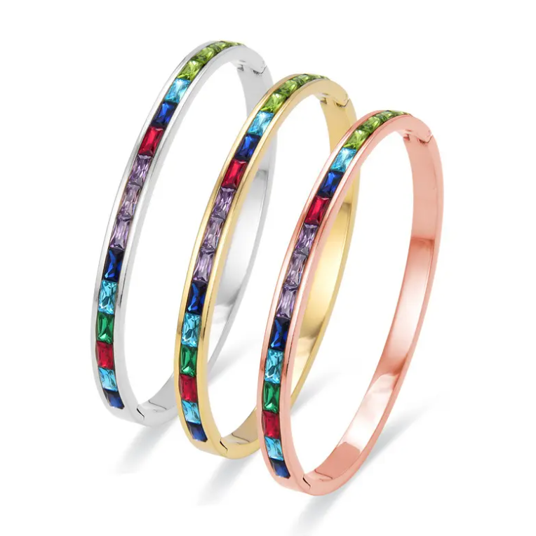 Bracelet Mixed Color Inlay High Quality CZ Stone Silver Bangle