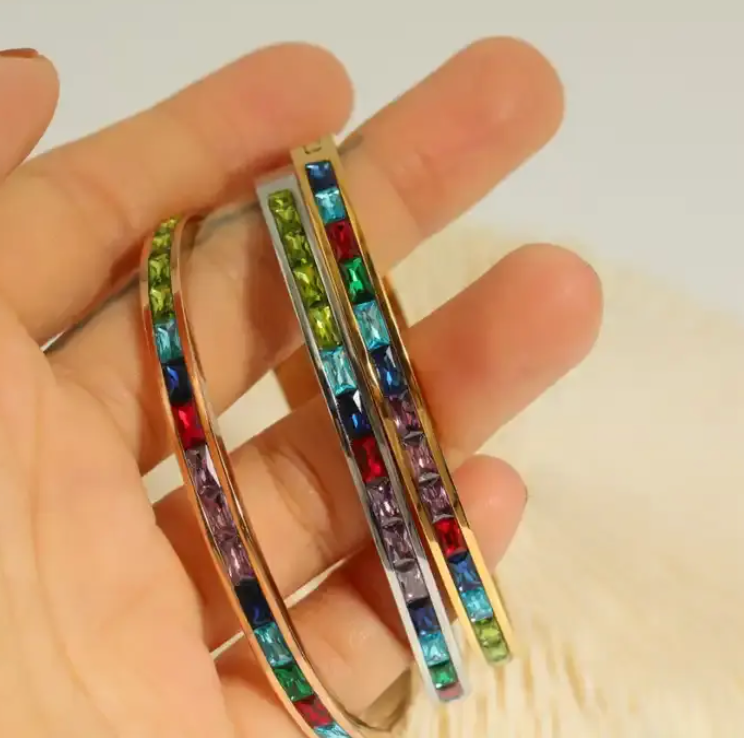 Bracelet Mixed Color Inlay High Quality CZ Stone Silver Bangle