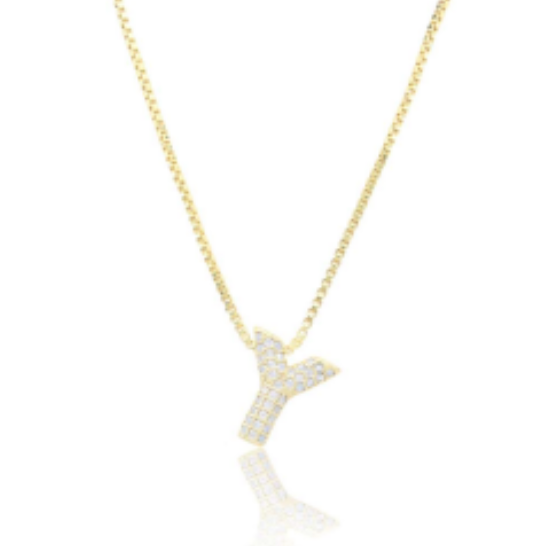 Ice Jumbo Initial 2" micro pave- full cubic zirconia 18" necklaces stainless steel (Copy)
