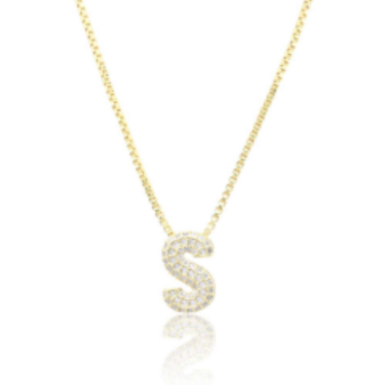 Ice Jumbo Initial 2" micro pave- full cubic zirconia 18" necklaces stainless steel (Copy)