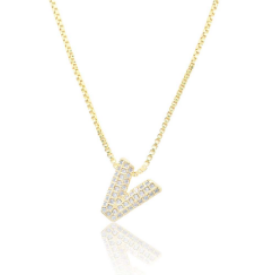 Ice Jumbo Initial 2" micro pave- full cubic zirconia 18" necklaces stainless steel (Copy)