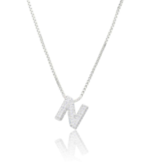 Ice Jumbo Initial 2" micro pave- full cubic zirconia 18" necklaces stainless steel (Copy)