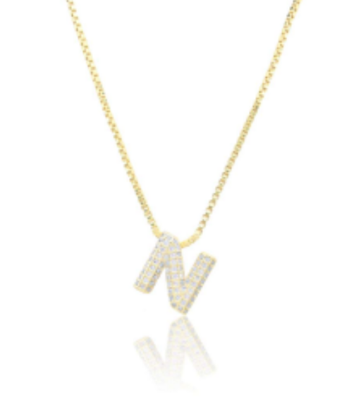 Ice Jumbo Initial 2" micro pave- full cubic zirconia 18" necklaces stainless steel (Copy)