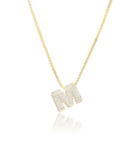 Ice Jumbo Initial 2" micro pave- full cubic zirconia 18" necklaces stainless steel (Copy)