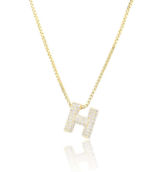 Ice Jumbo Initial 2" micro pave- full cubic zirconia 18" necklaces stainless steel (Copy)