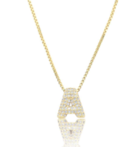 Ice Jumbo Initial 2" micro pave- full cubic zirconia 18" necklaces stainless steel (Copy)
