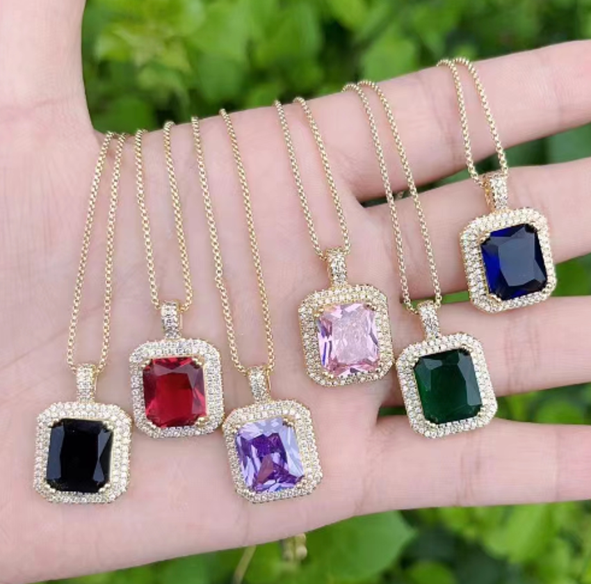 Square cz with cubic zirconia 18" necklaces stainless steel