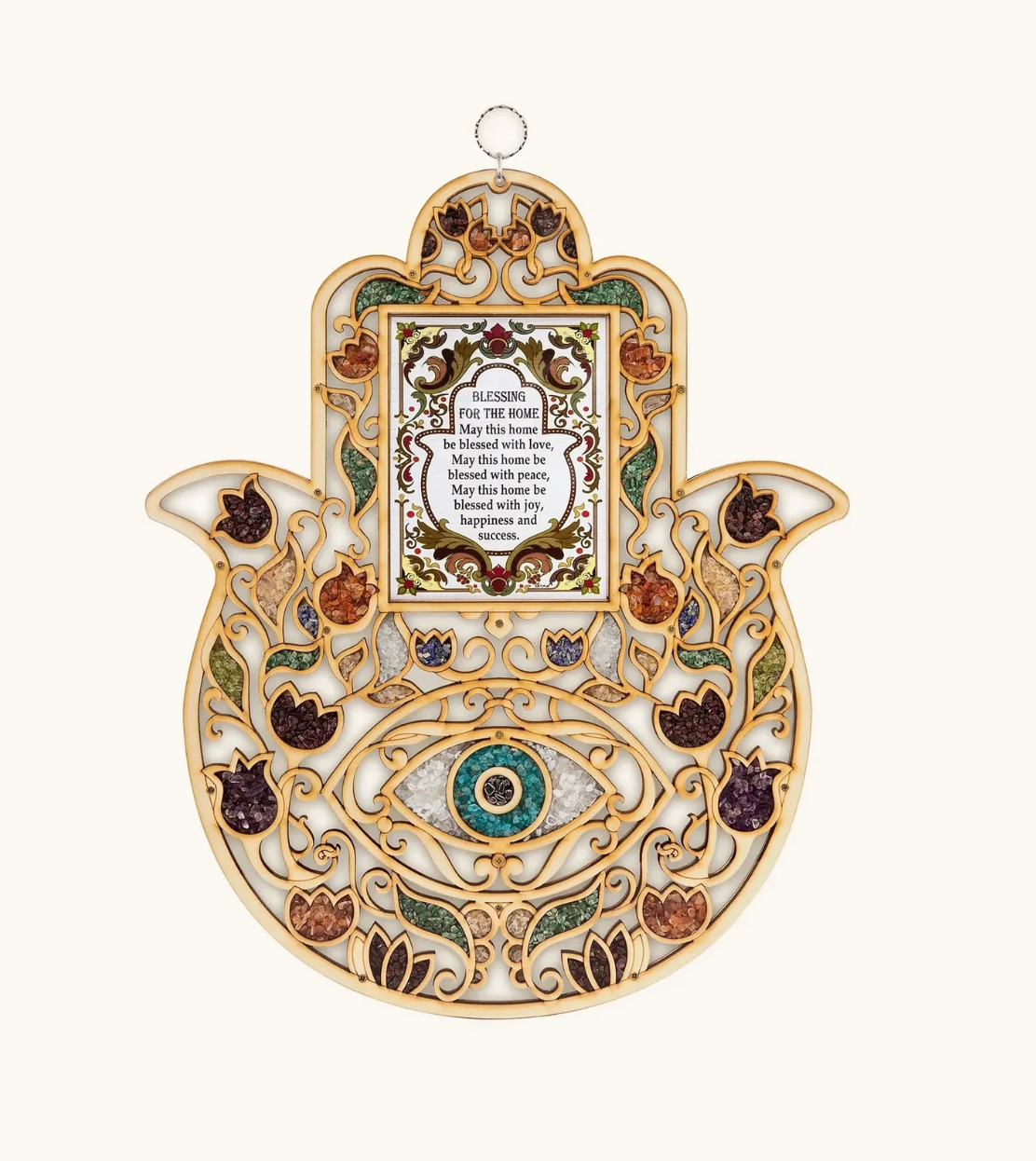 HAMSA WOOD BIG BLESSING FOR HOME, HOLY LAND STONE
