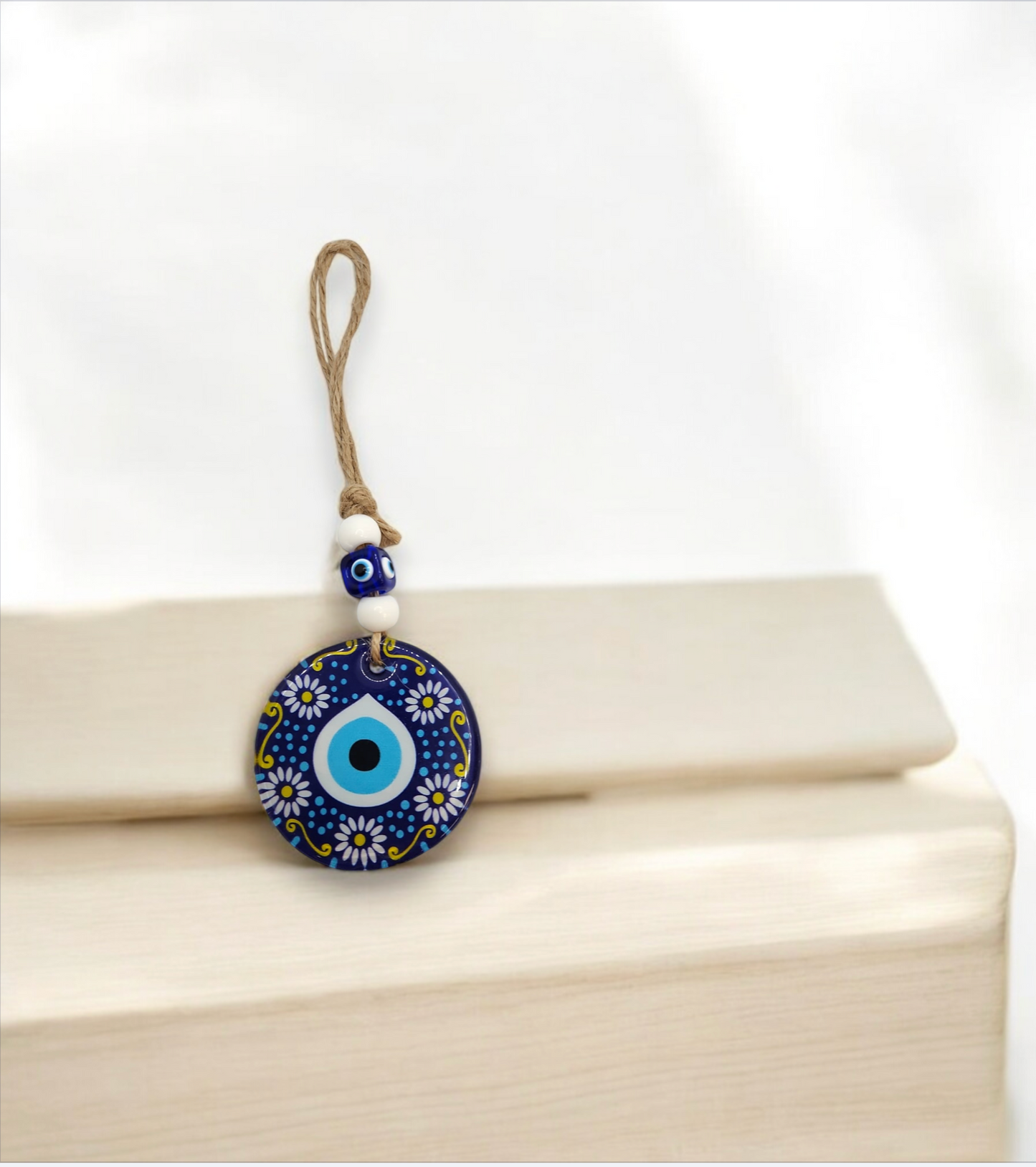 Evil eye glass flower handing 3"