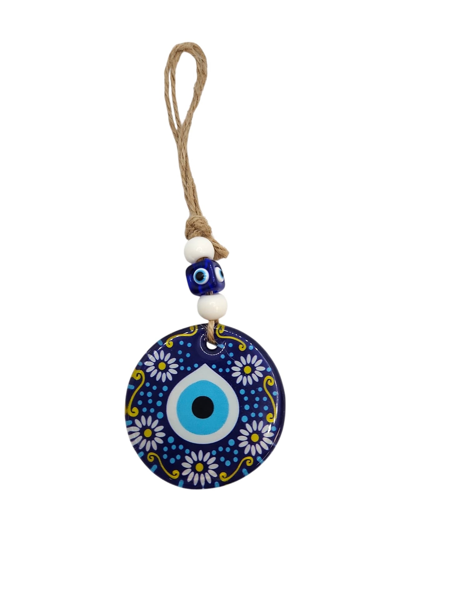 Evil eye glass flower handing 3"