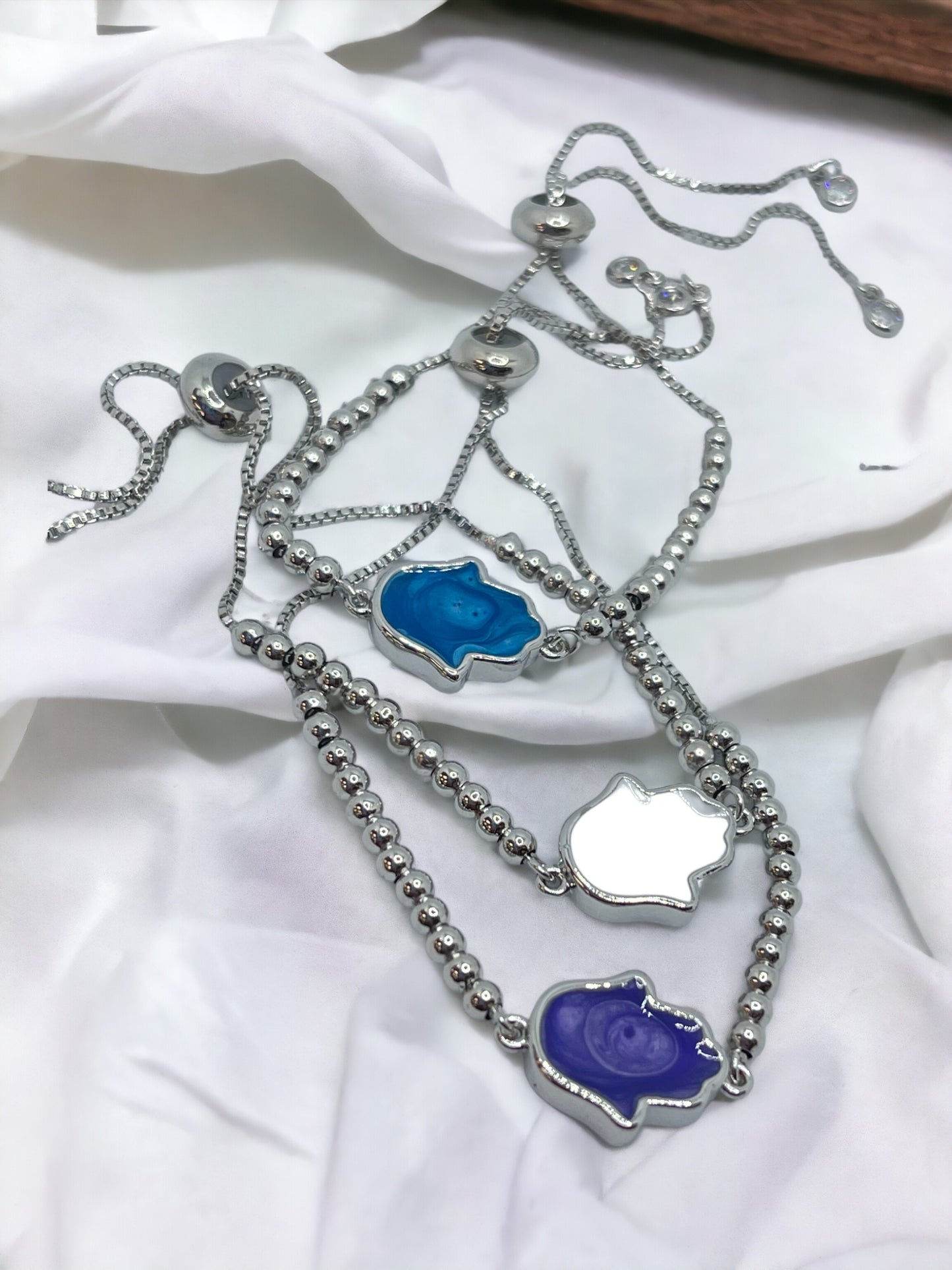 Enamel color hamsa ball adjustable bracelet