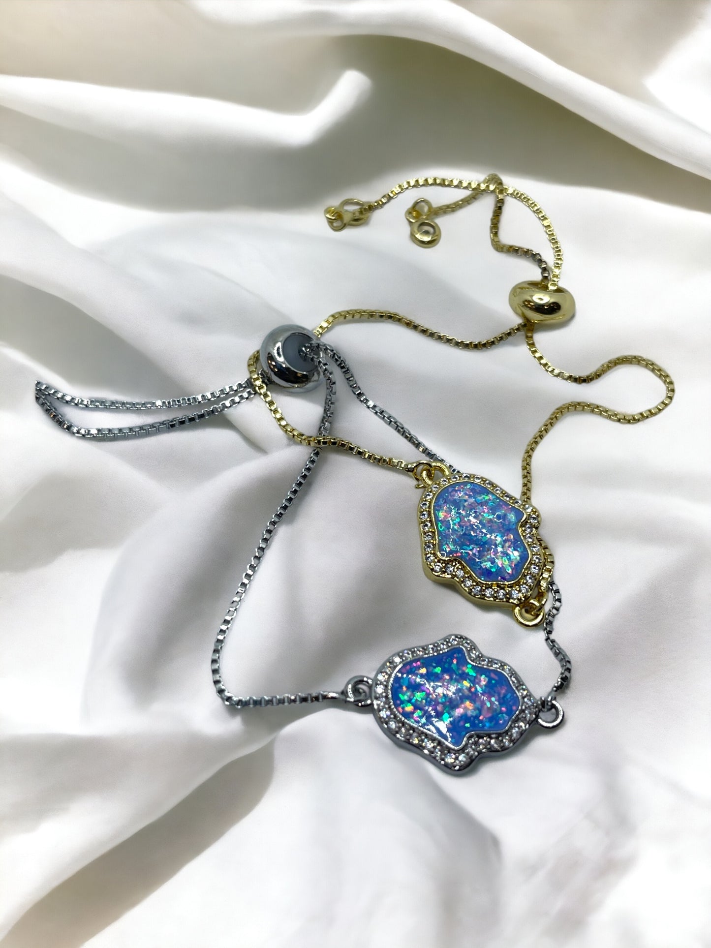 Hamsa opal adjustable bracelet 18k gold plated