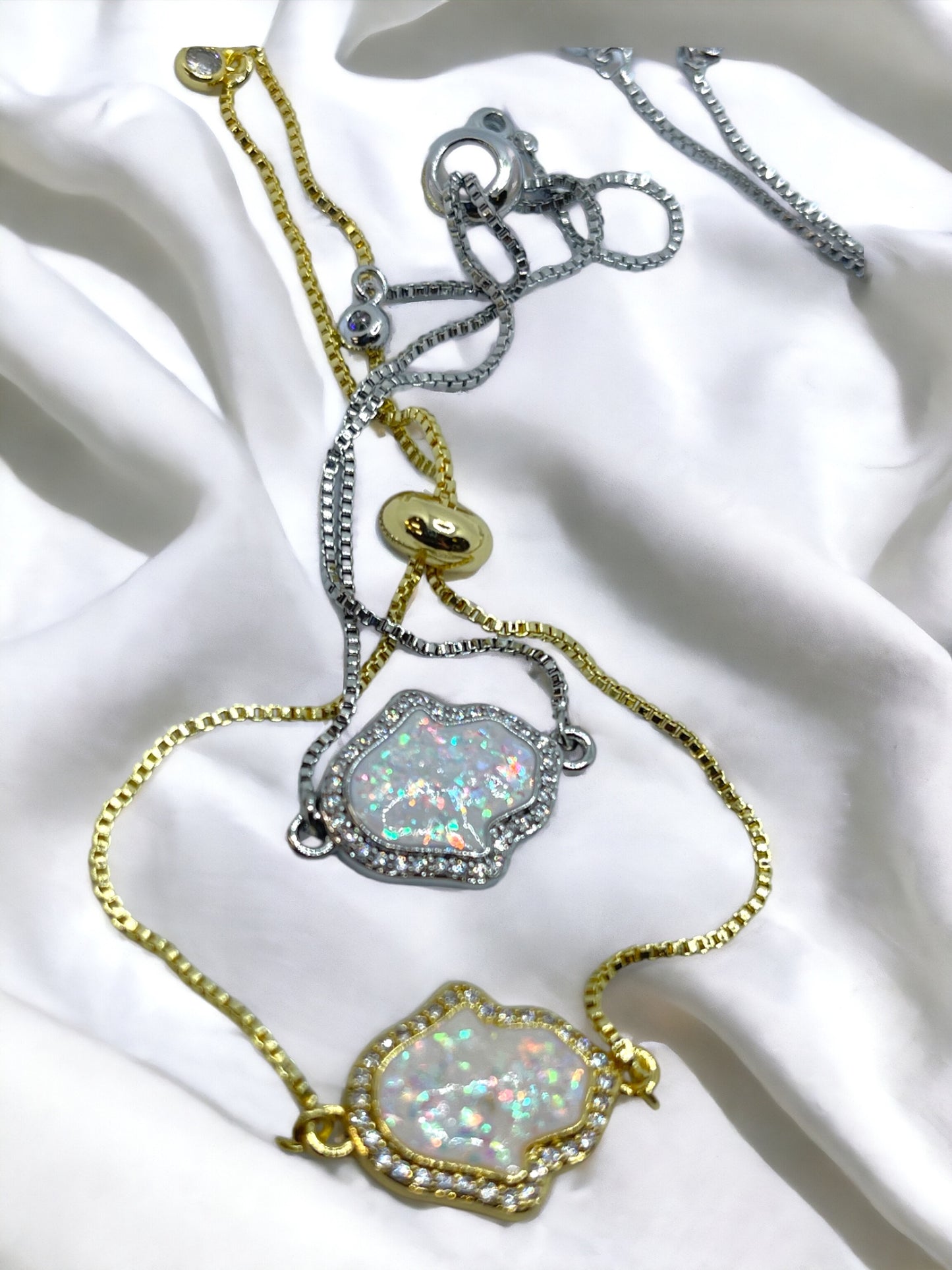 Hamsa opal adjustable bracelet 18k gold plated