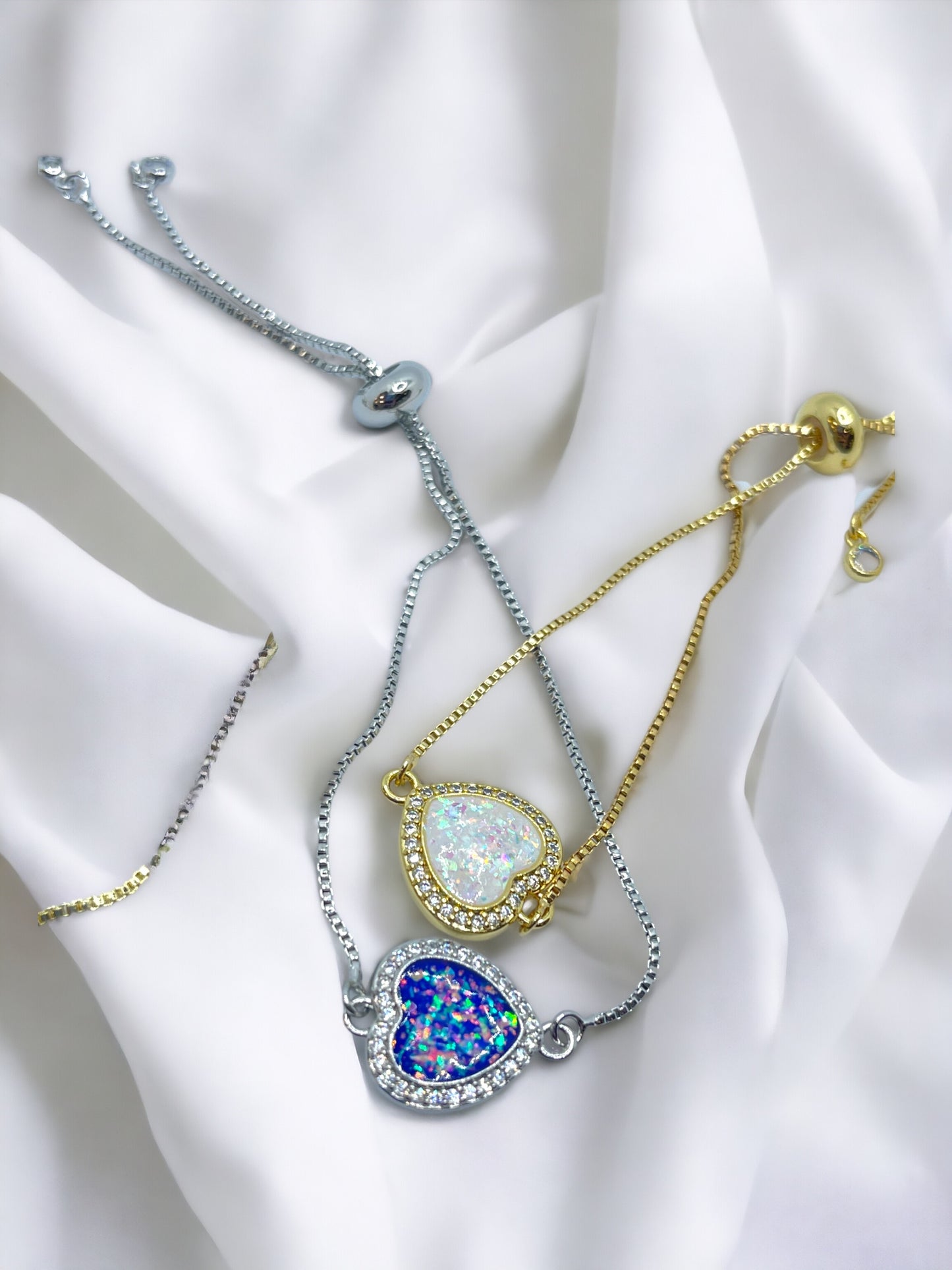 Heart opal adjustable bracelet 18k gold plated