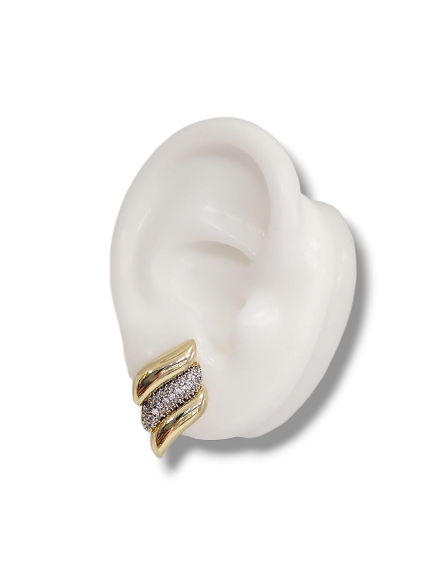 Two tons diamond shape with zirconia pave French back earrings