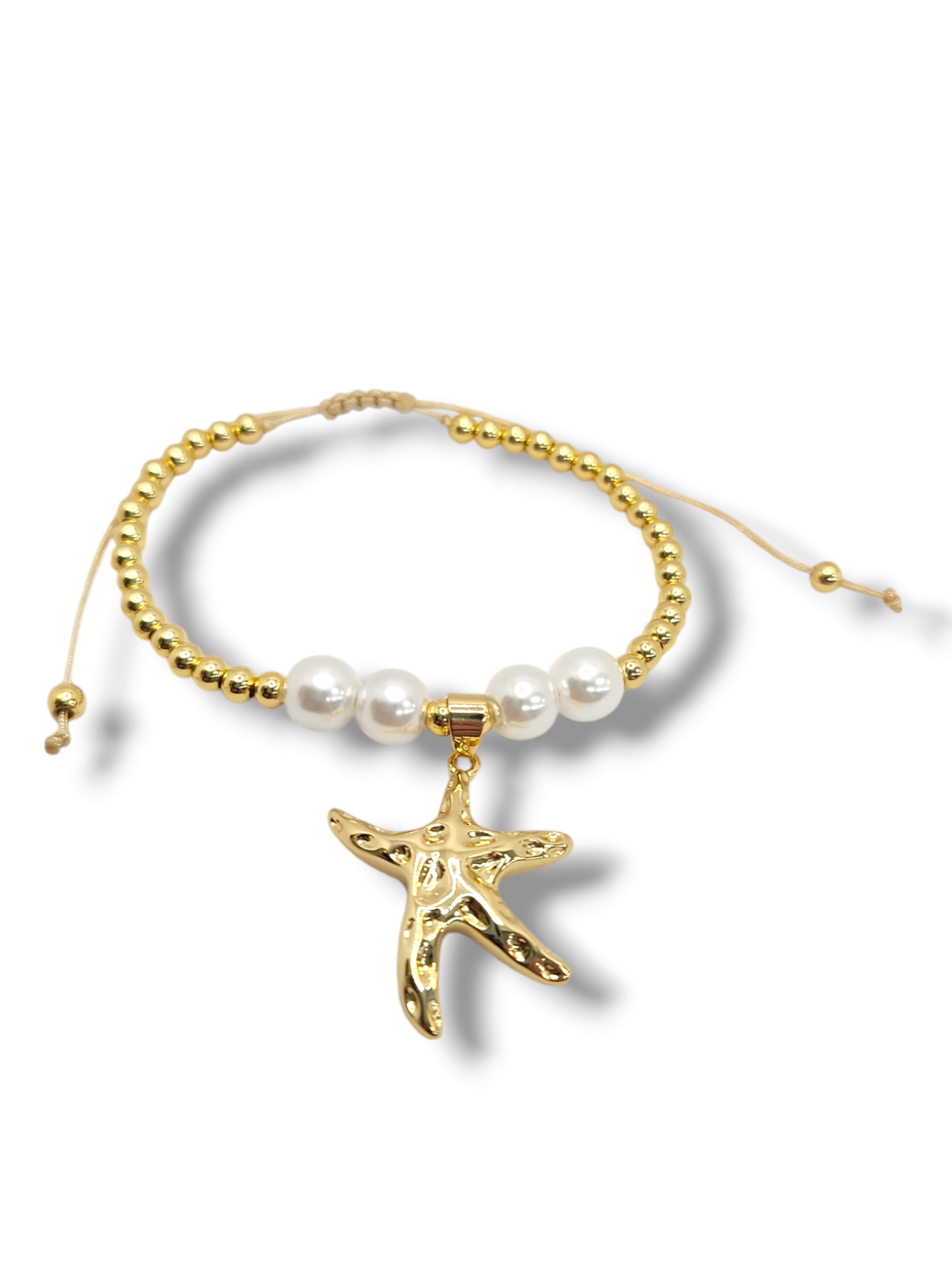 Star fish perls charm gold balls string bracelet