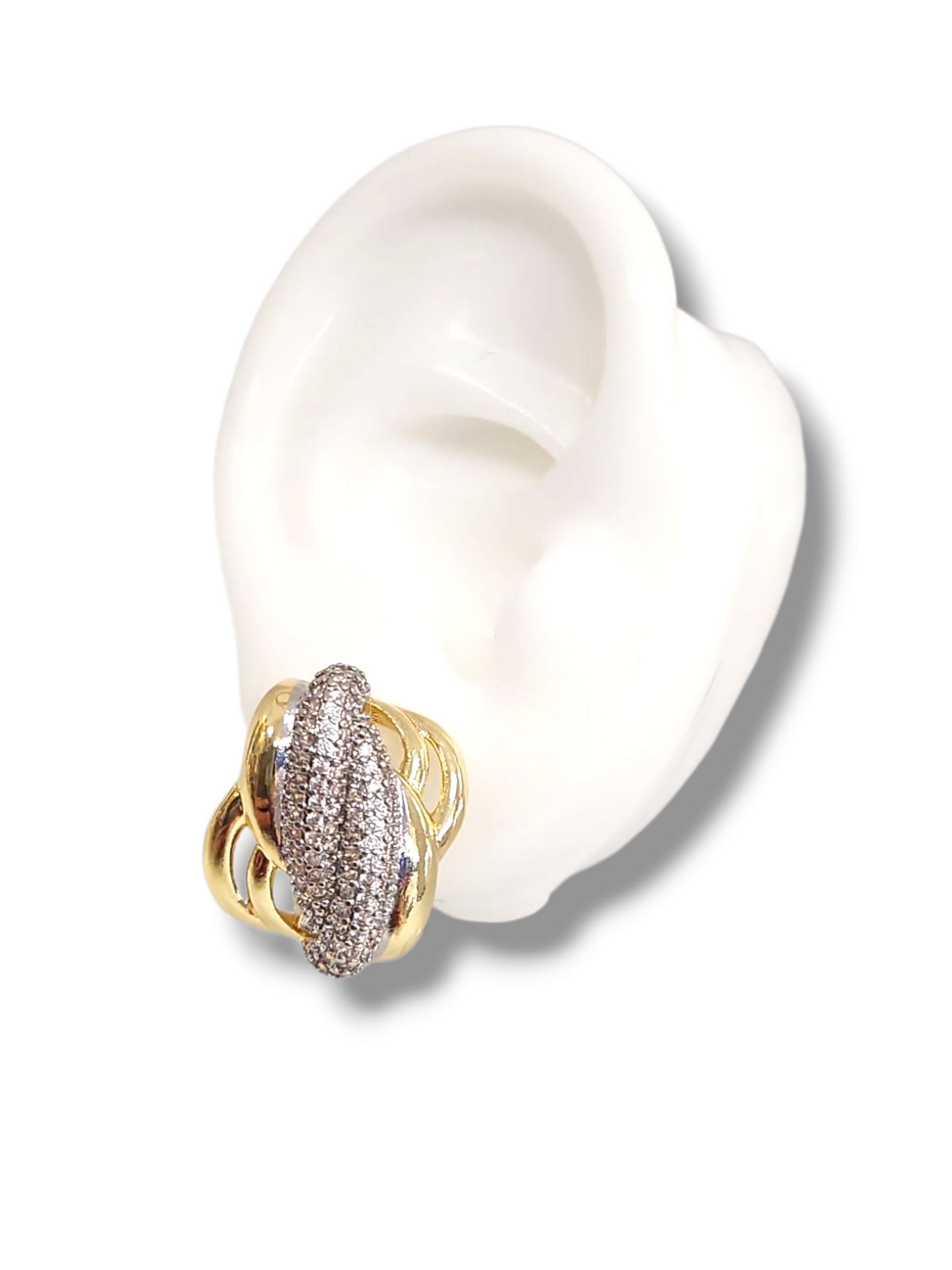 Two tons double bowm shape with zirconia pave French back earrings