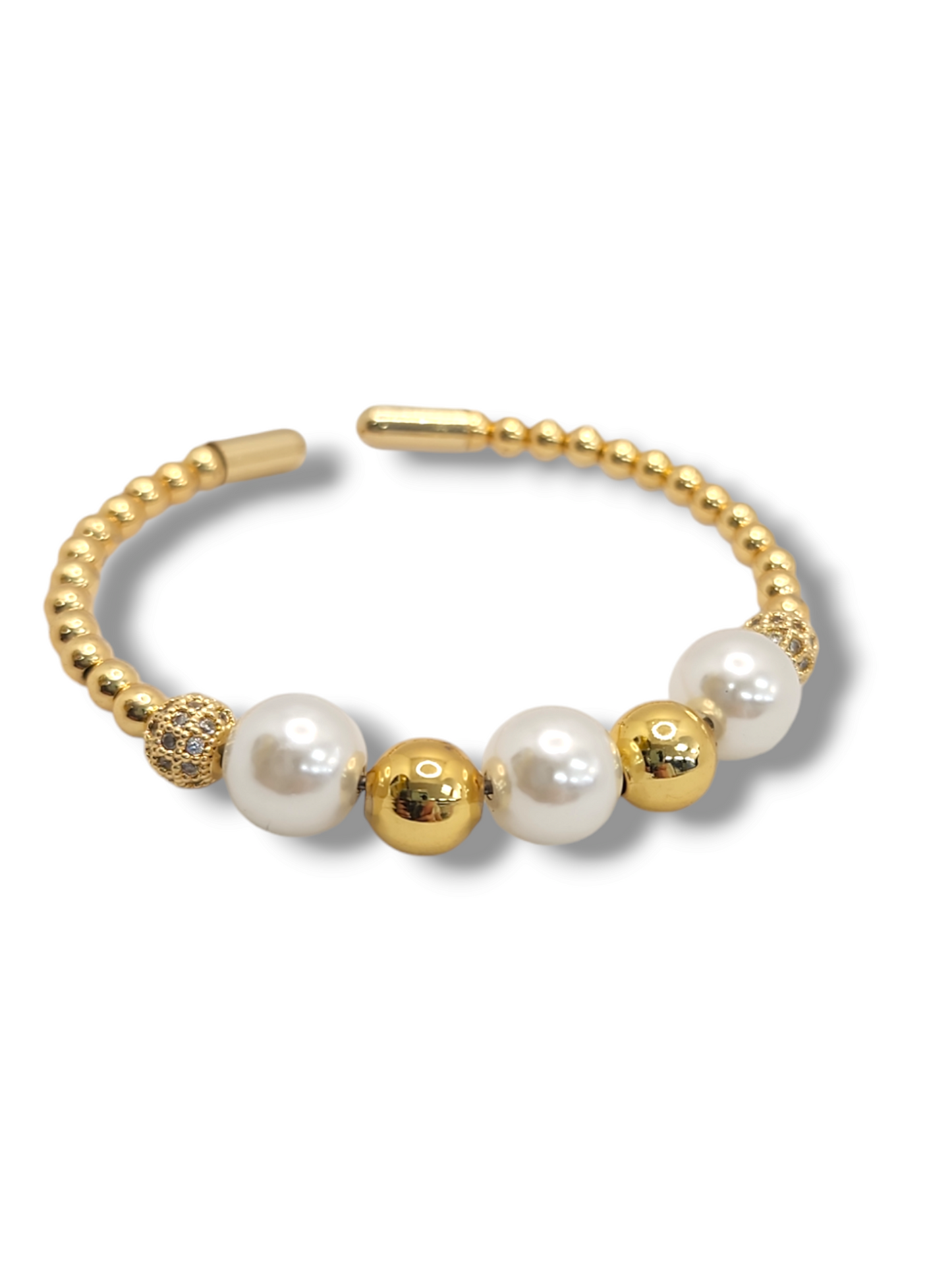 White perls Beads Zirconia cuff Bangle