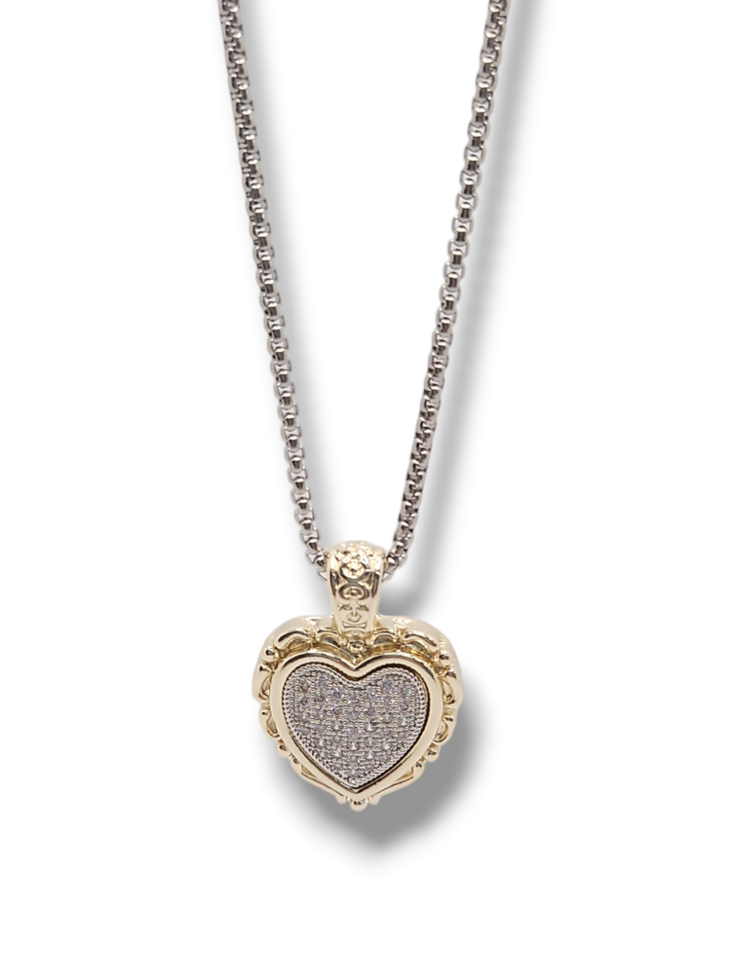 Full cz heart pendant 36" necklaces stainless steel