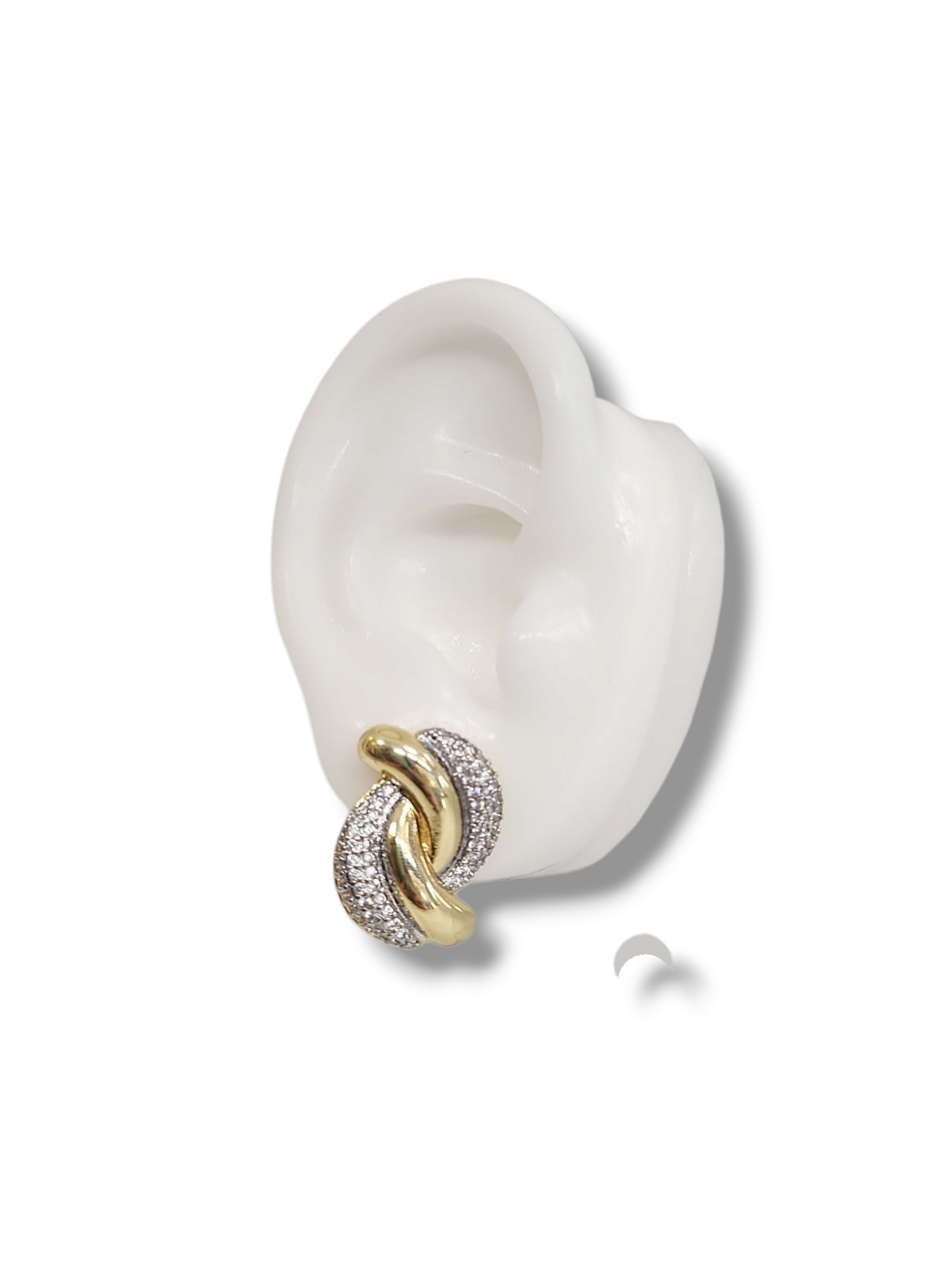 Two tons pretzel shape with zirconia pave French back earrings