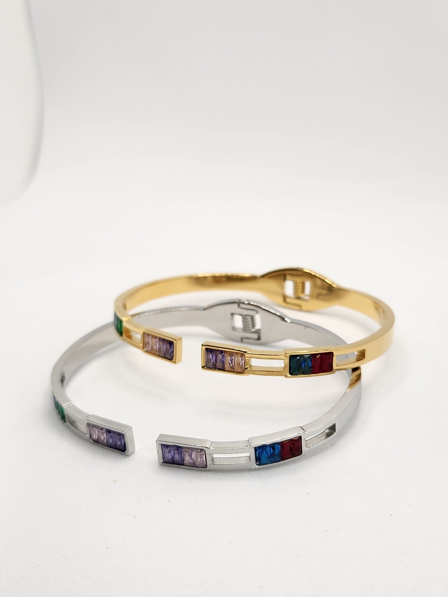 Adjustable Mixed Color Inlay High Quality CZ Stone Silver Bangle