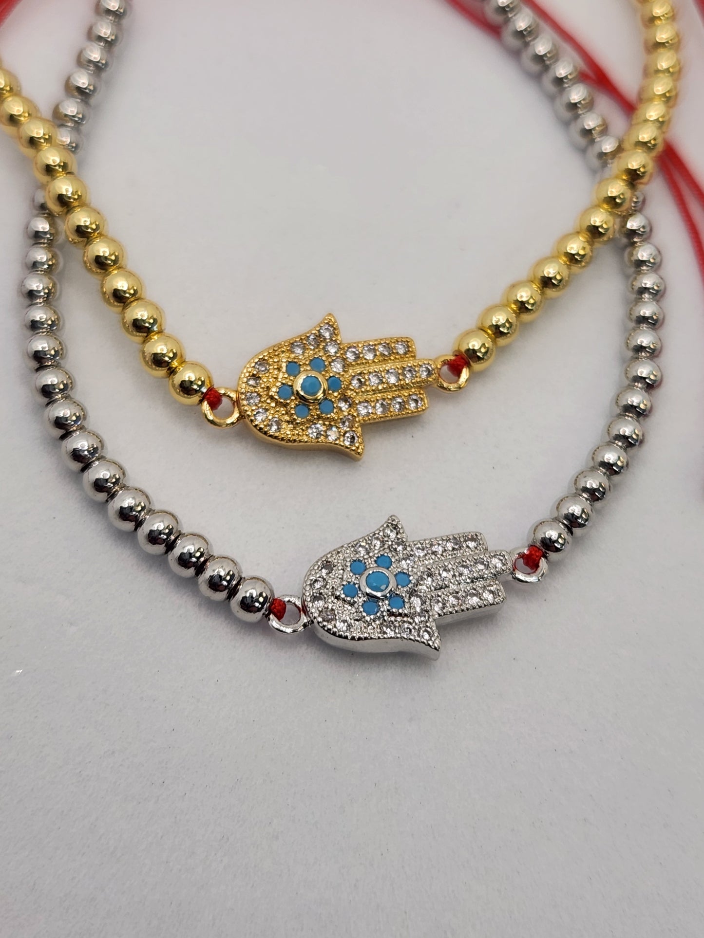 Hamsa Zirconia blue balls string Zirconia full