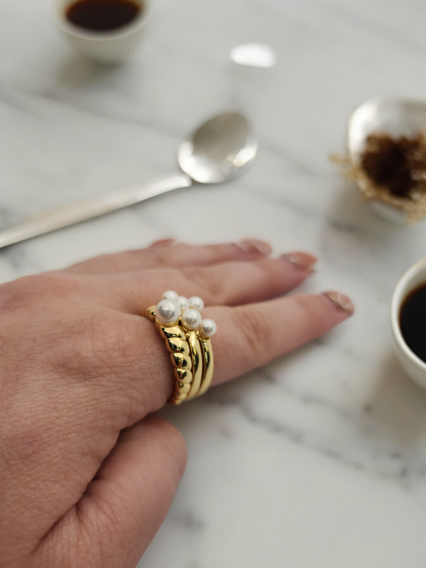 Double perl adjustable Ring