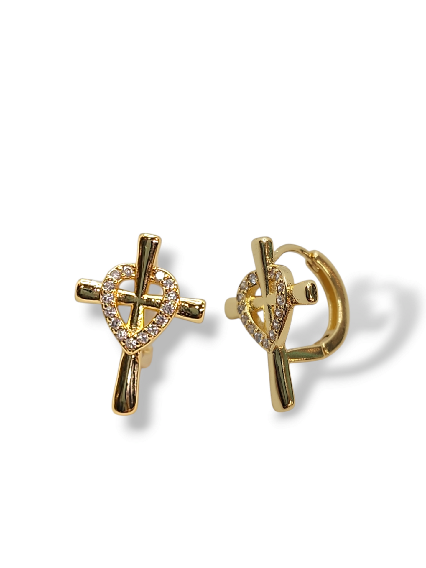 Cross heart stone zirconia huggies stainless steel 3mm