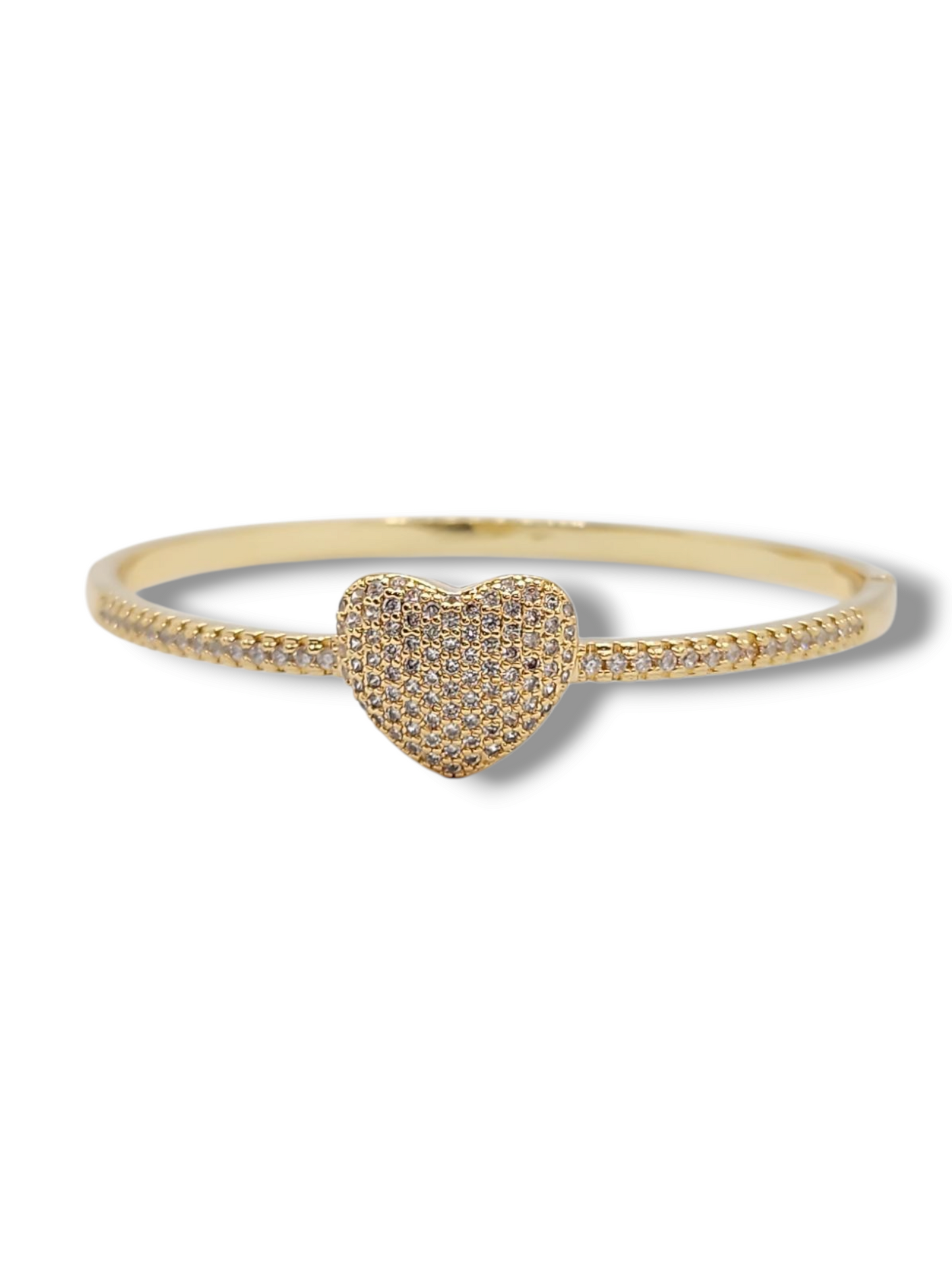 Heart zirconia cuff bangle stainless steel