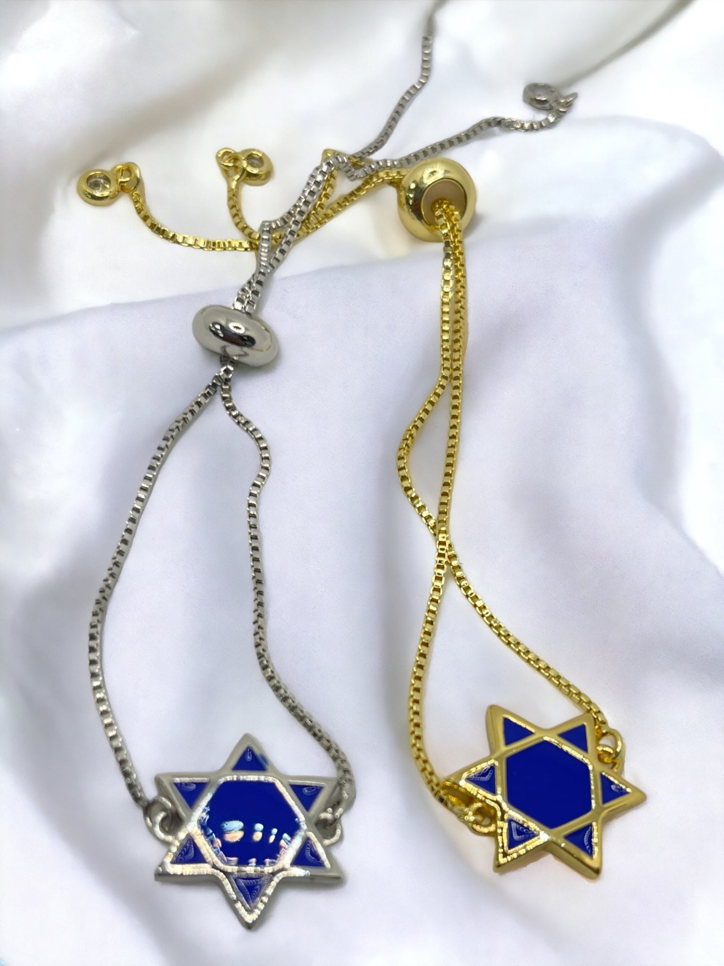 Star David blue enamel adjustable bracelet