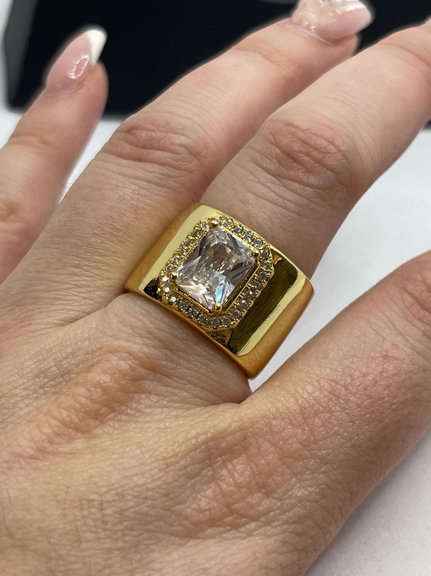 Ring square stone pave 18k gold plated