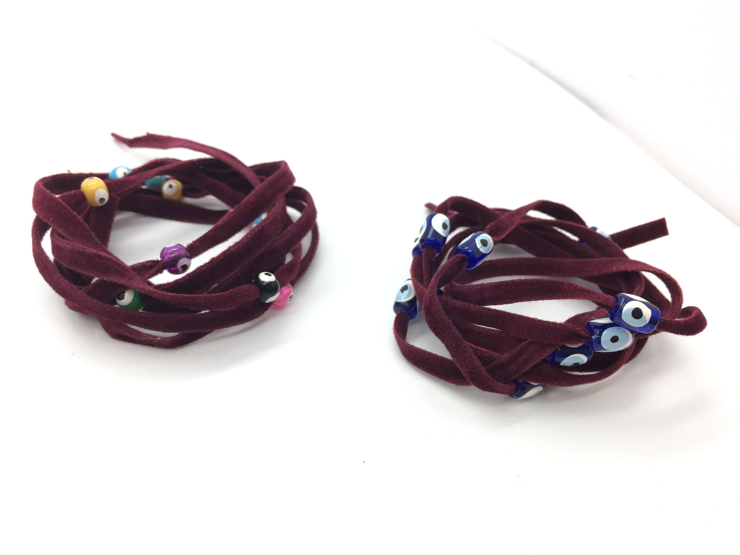 Turkish Evil Eye Wrap Bracelets Velvet String Kabbalah Blue Beads Protector Luck