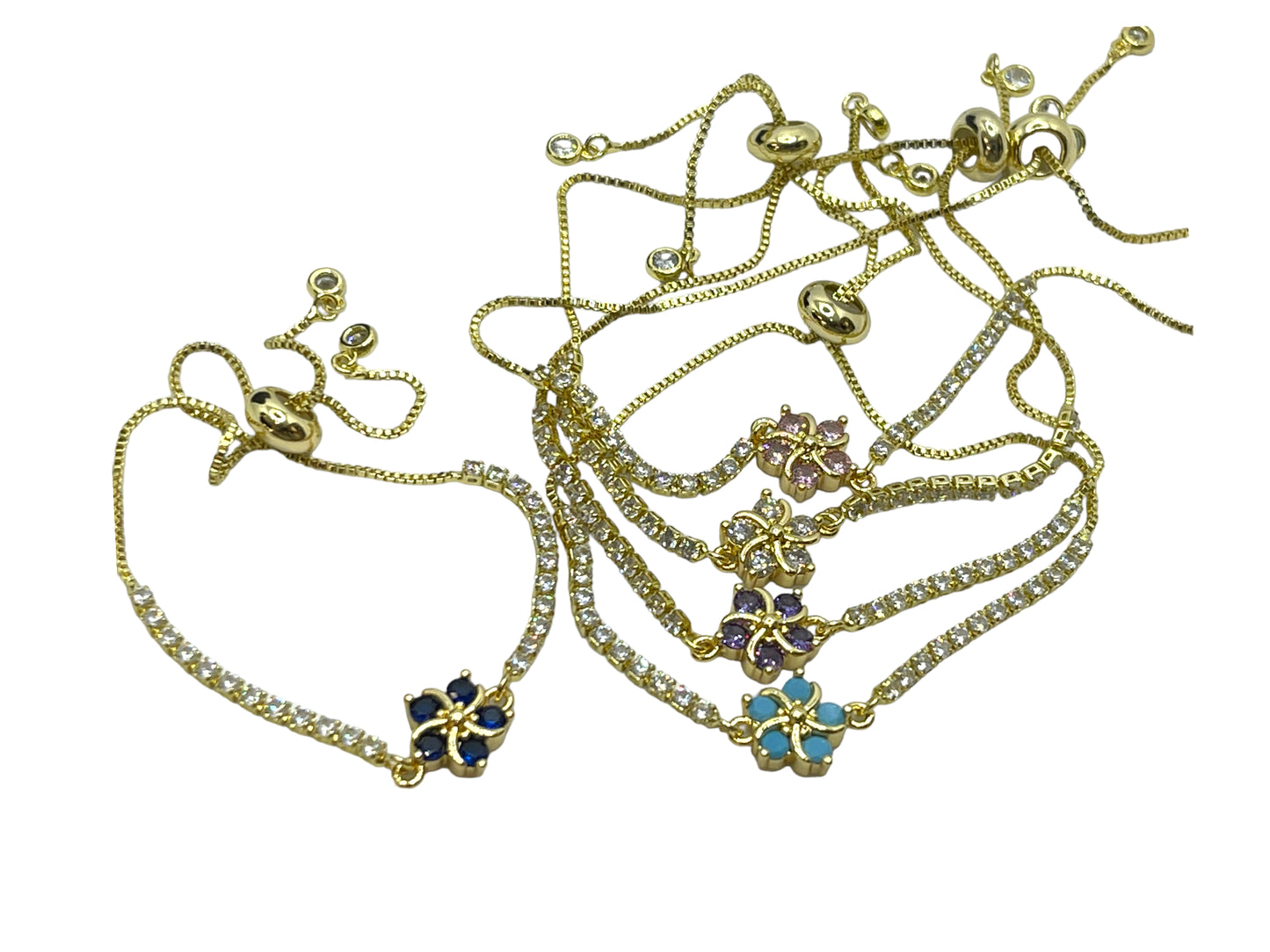 Tennis bracelet flower stone adjustable bracelet