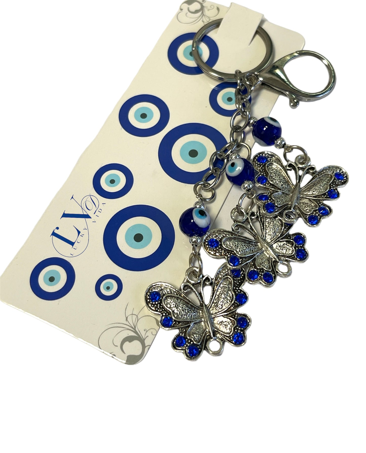 Multibutterfly evil eye Keychain stainless Steel.