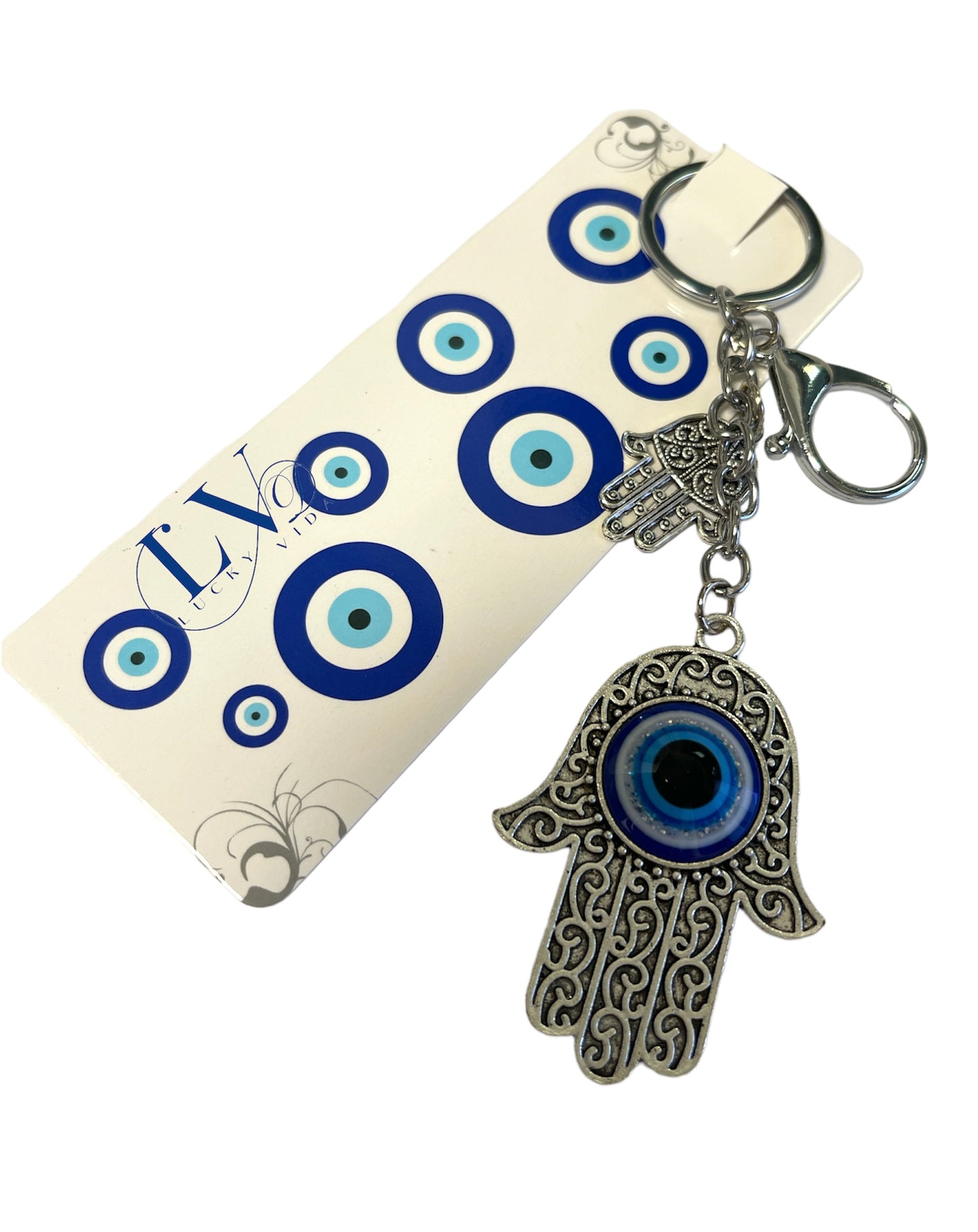 Two Hamsa keychain Evil eye stainless steel