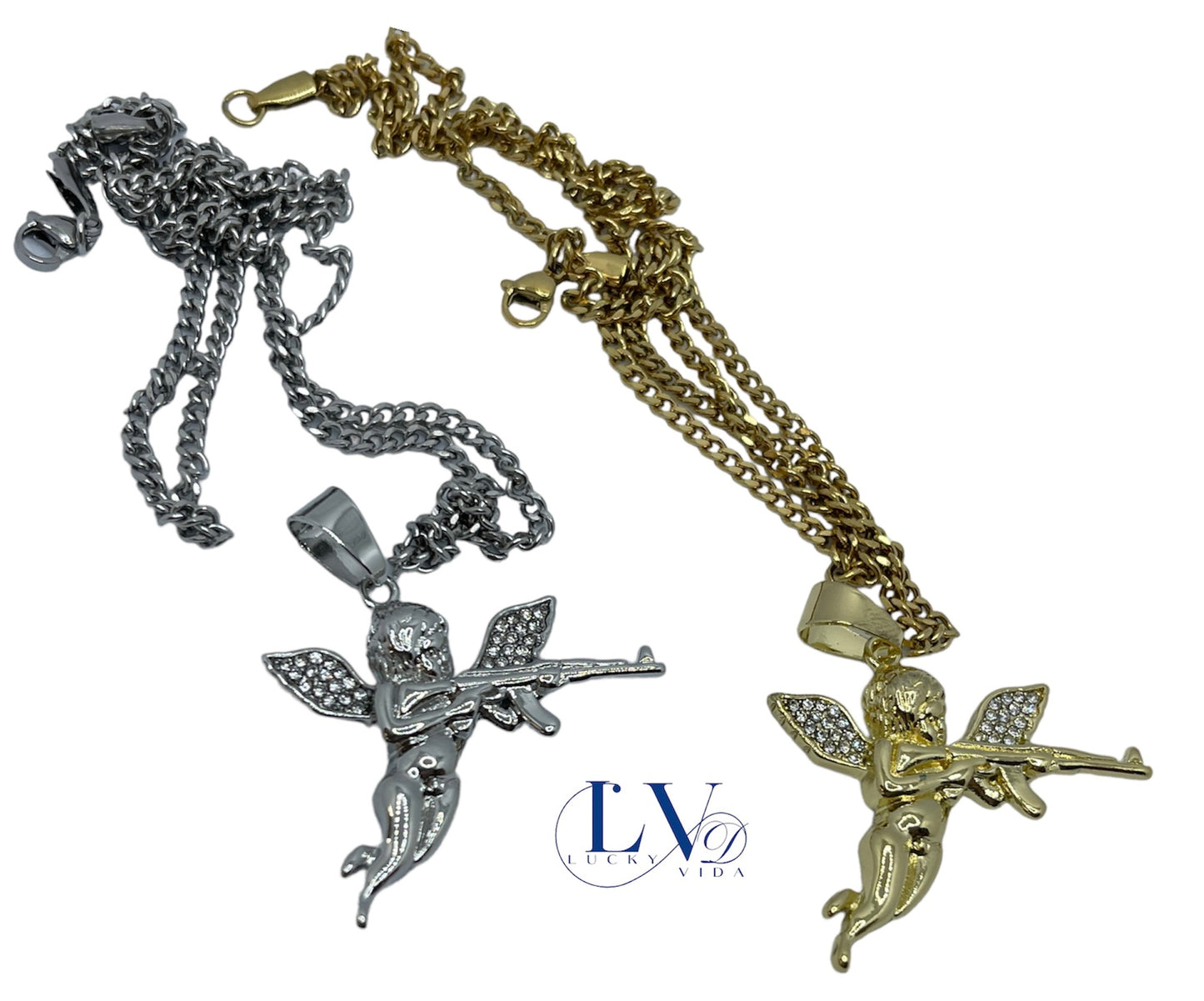 Angel gun stainless steel free chain hoops 24"