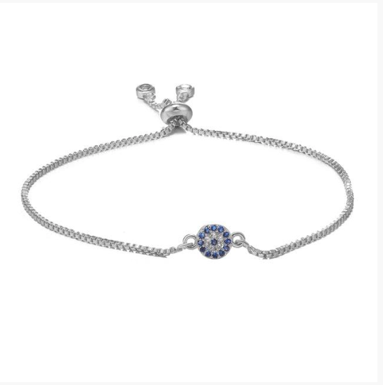 Adjustable bracelet evil eye protection. Rhodium plated Healing Bracelet