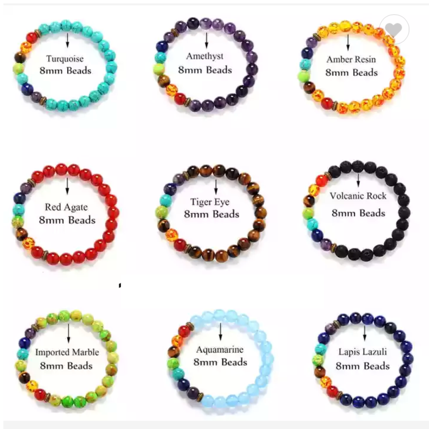 Chakra Stone Bead Bracelet 8mm