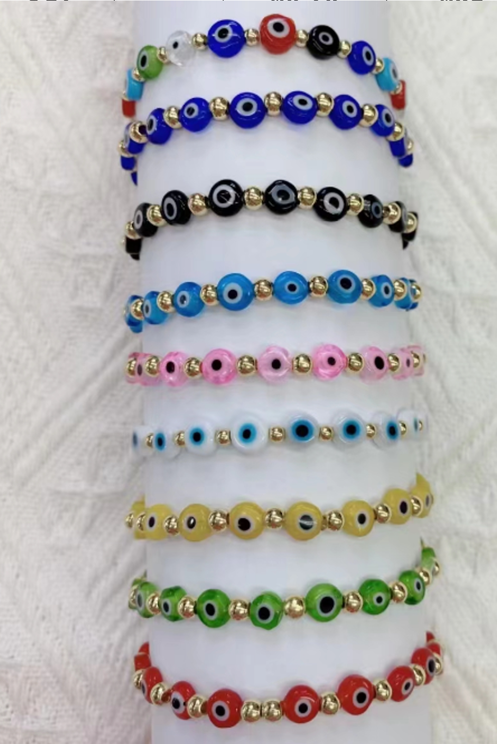 Glass evil eye bead stretch