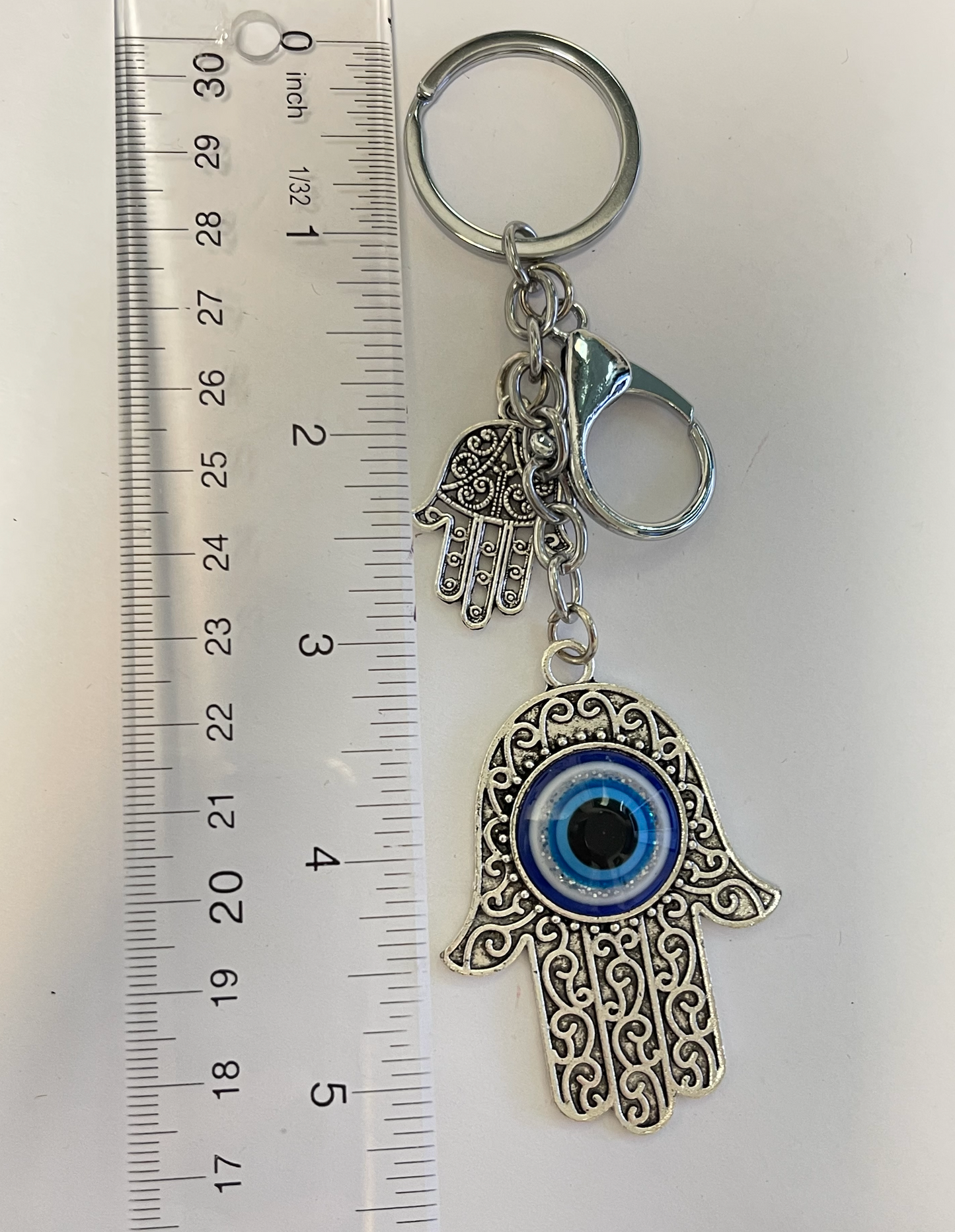 Two Hamsa keychain Evil eye stainless steel