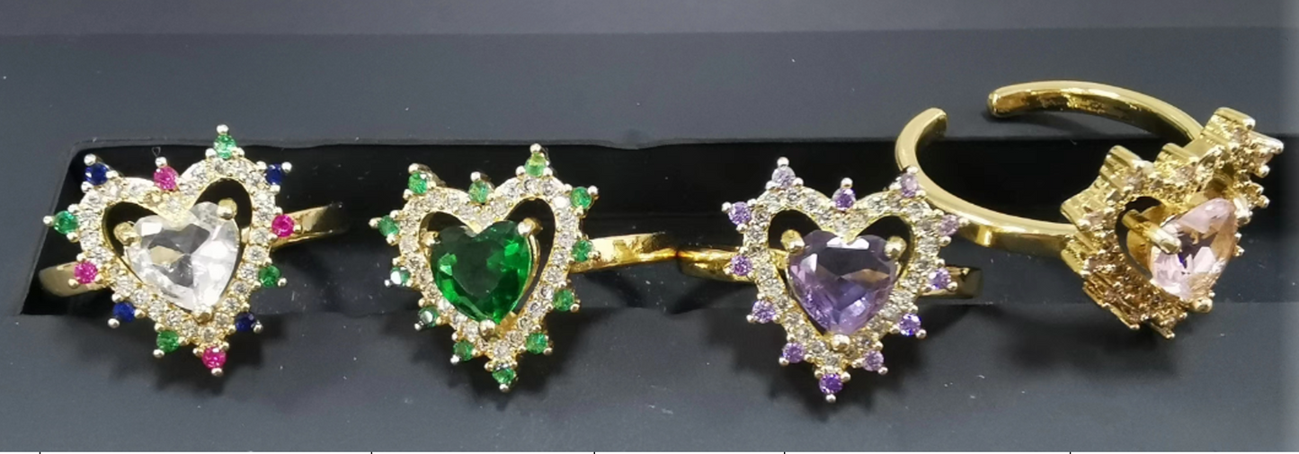 Heart ring pave adjustable 18k gold plated