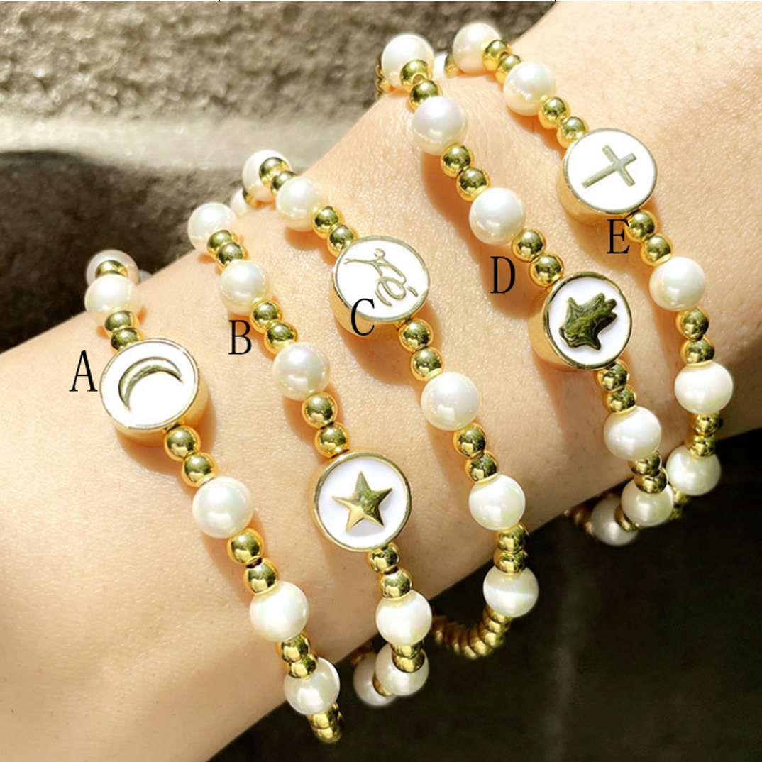 Perls bracelets balls stretch with charm gold plated