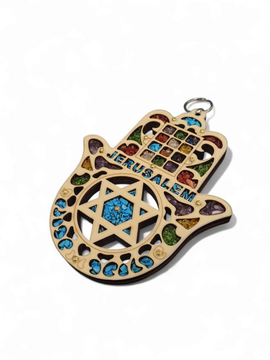 STAR  TURQUOISE  WOOD BLESSING FOR HOME, HOLY LAND. JERUSALEM