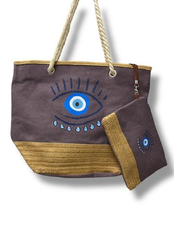 Evil eye beach bag with wallet