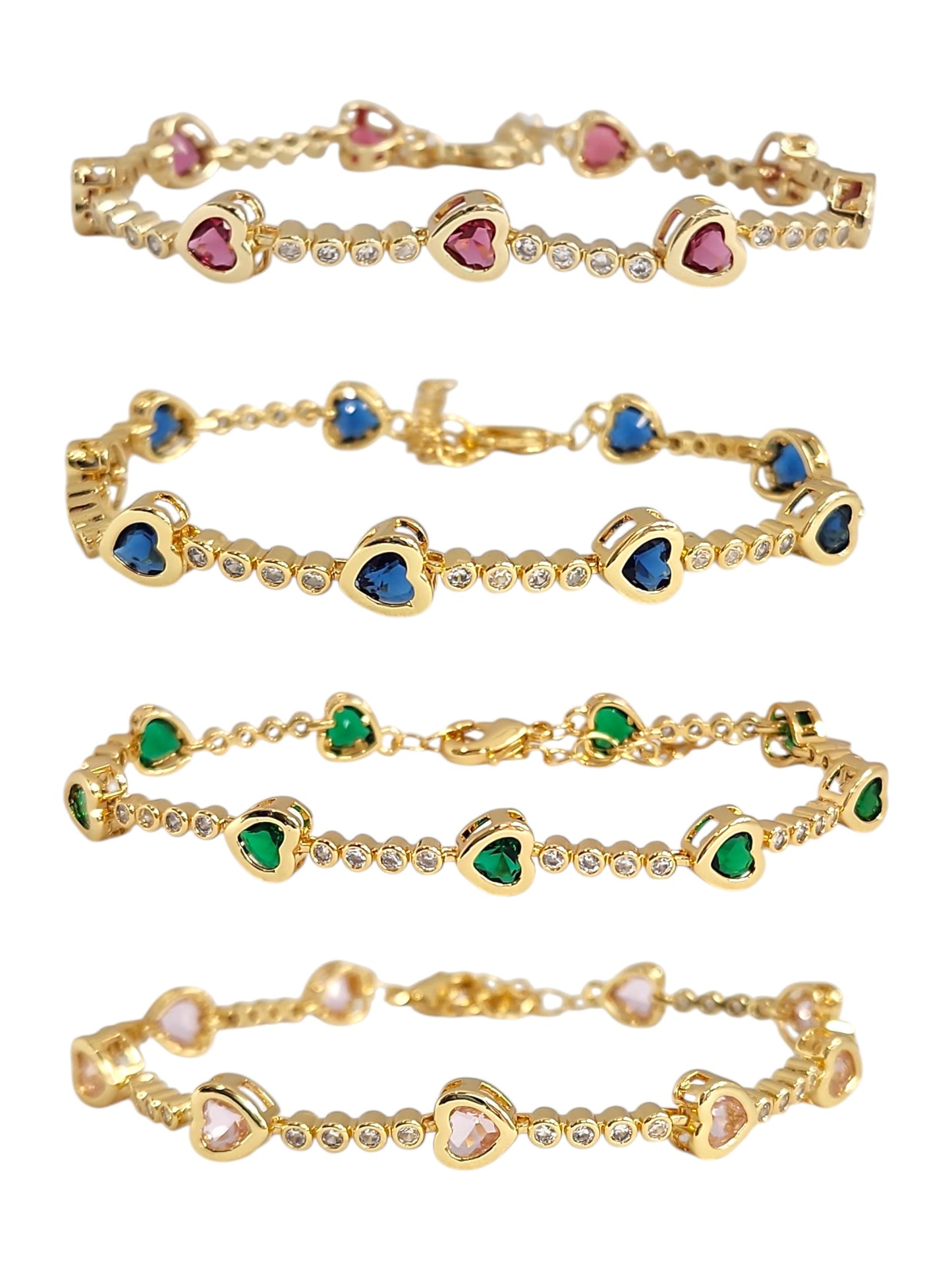 Tennis bracelet heart pave zirconia 7.5" plus extension - Green