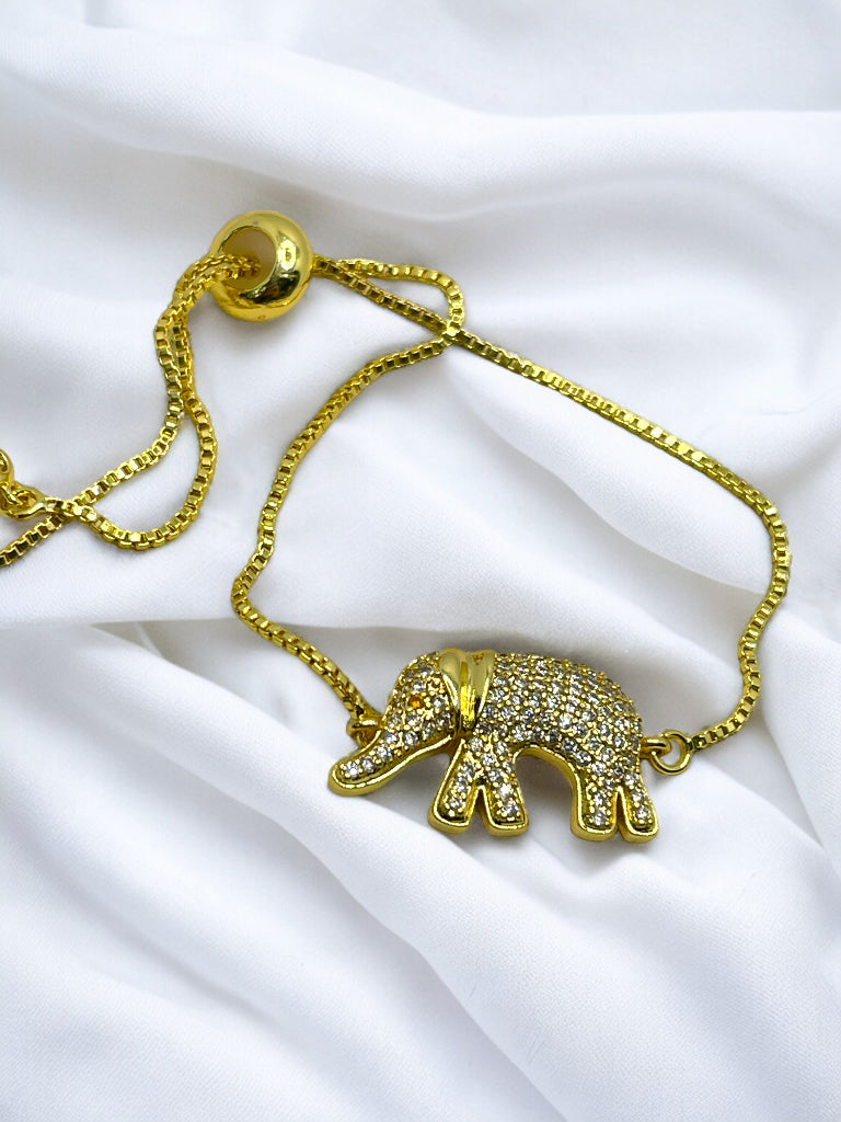 Big elephant full zirconia adjustable bracelet 18k gold plated