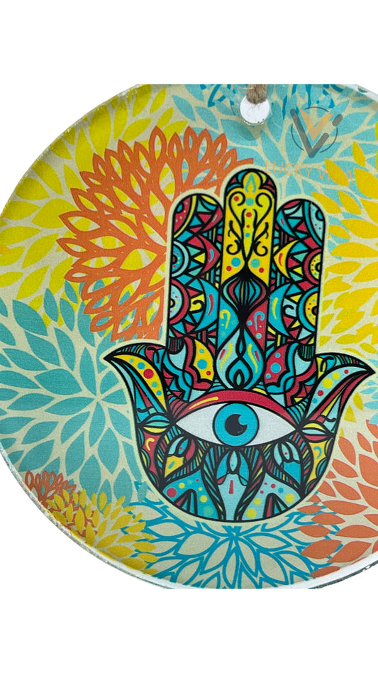 Hamsa Evil Eye- tyde  flower color  5"